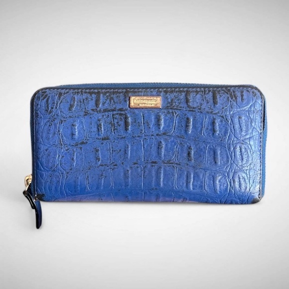 Kate Spade GUC+ Blue Croc Embossed Leather Zip Long Wallet